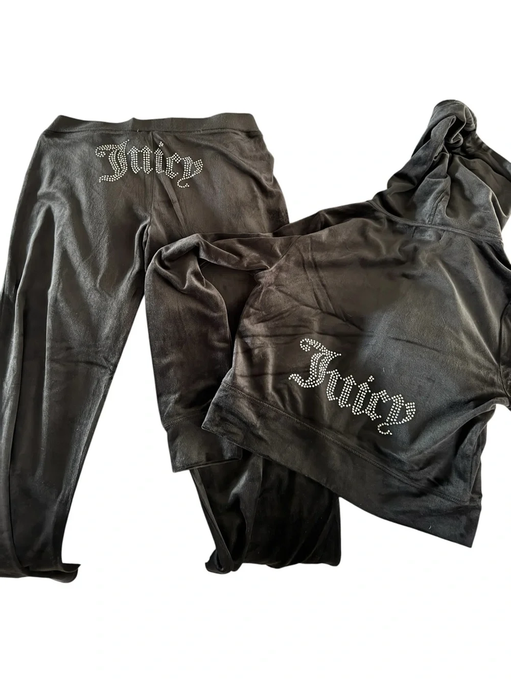 Juicy Couture Black Velour Rhinestone Logo Hoodie & Pants Set